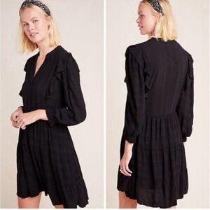 Anthropologie Amadi Rossi Ruffled Tunic Dress Black Size XL Cottage Prairie Boho